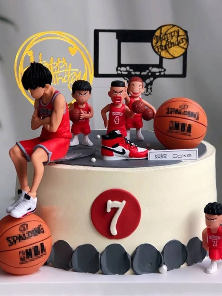 Basketball Football Cake Decoration Swing Net Red Basketball Basketball Sneakers Policy Birthday Dessert Plug -in