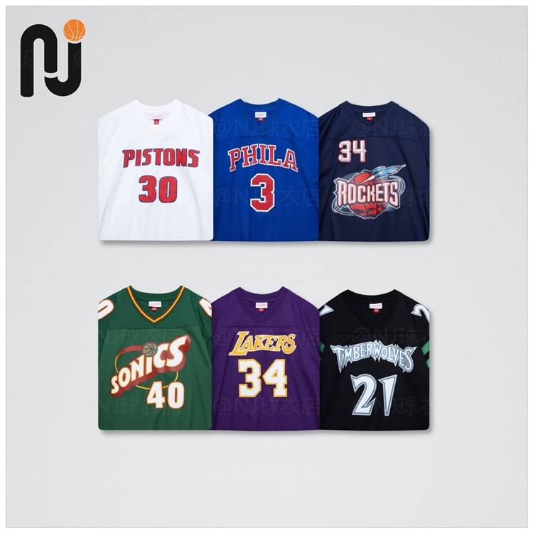 Mitchell & Net Mn Bull/Timberwolves and other American football rugby style short -sleeved T -shirts