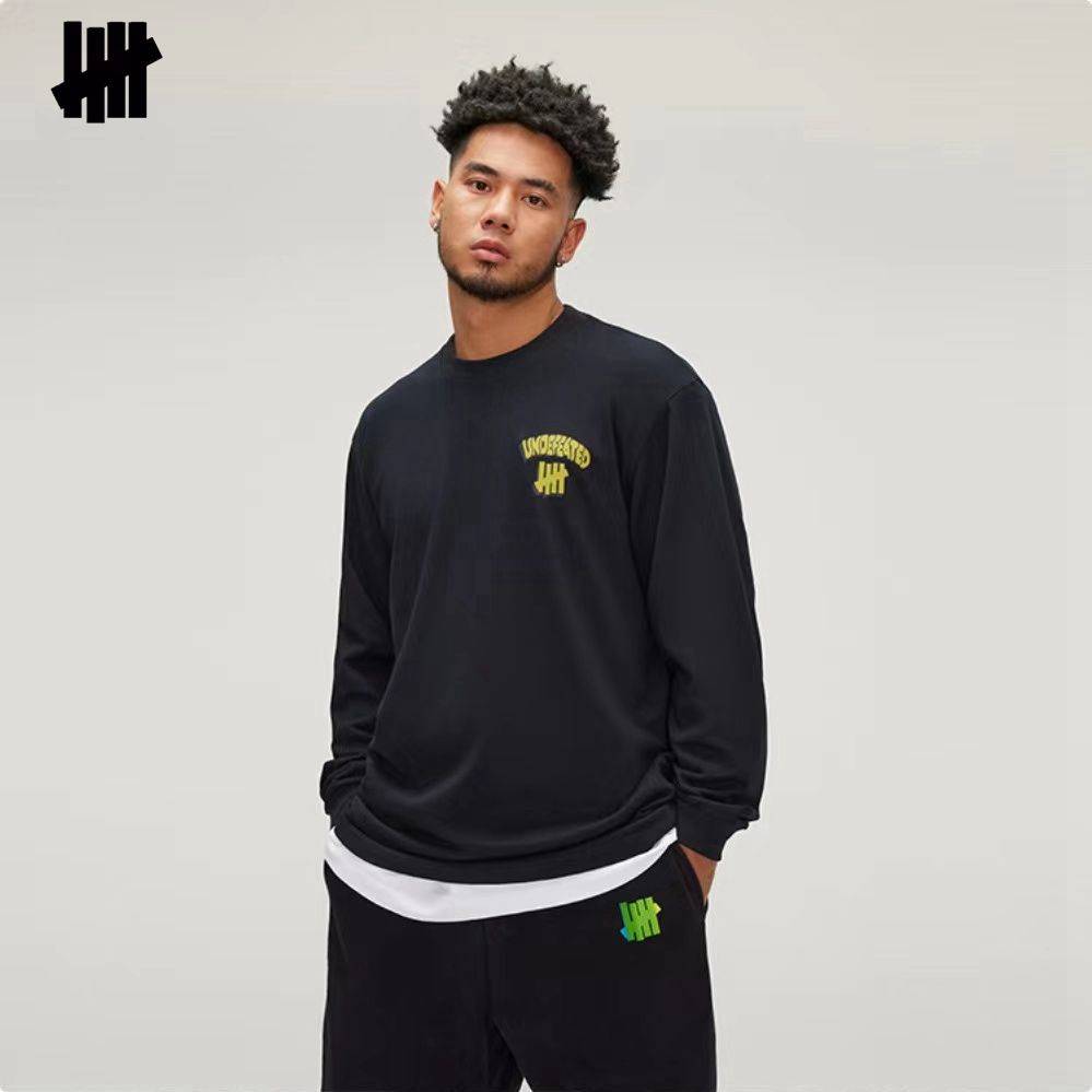 UNDEFEATED five bar classic loose and fun rugby design pattern patterns pure cotton long -sleeved T -shirt