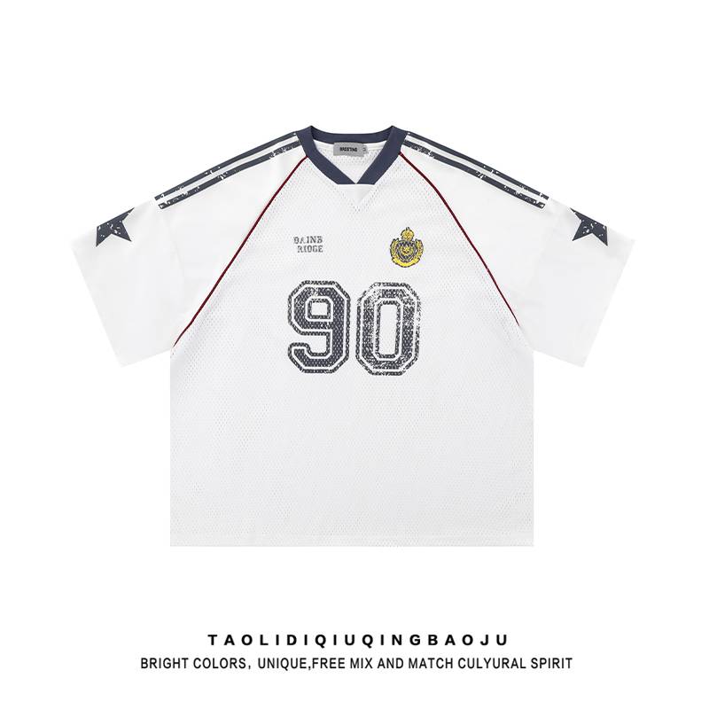 American tide brand grid short -sleeved T -shirt female summer thin college style sports rugby jersey loose top top Tee
