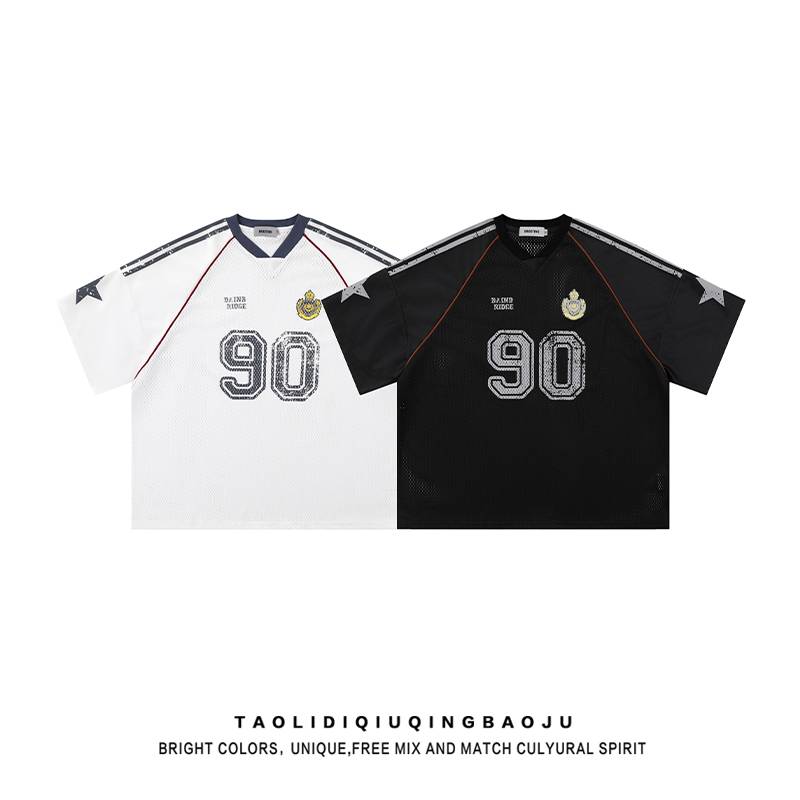 American tide brand grid short -sleeved T -shirt female summer thin college style sports rugby jersey loose top top Tee