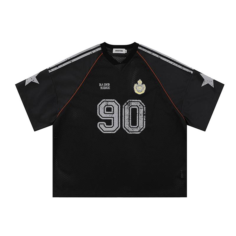 American tide brand grid short -sleeved T -shirt female summer thin college style sports rugby jersey loose top top Tee