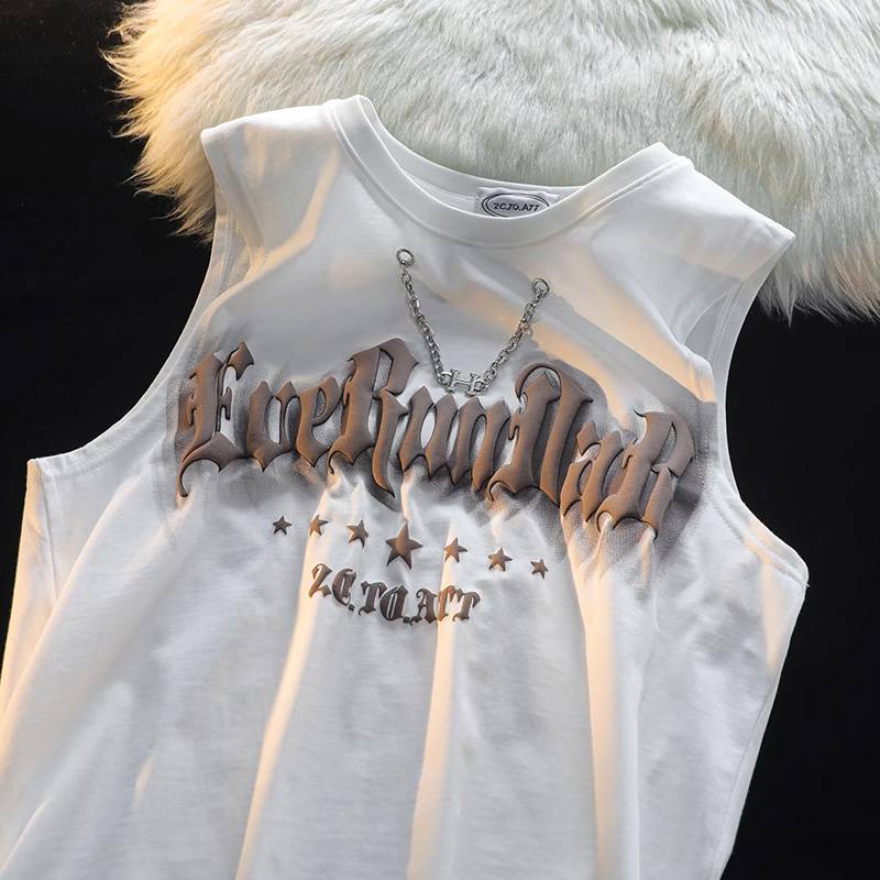 Olive green sleeveless T -shirt female hiphop tide brand American retro sports vest summer wears basketball shoulder top