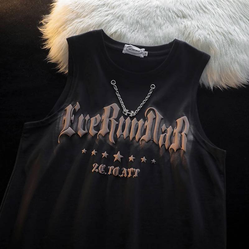 Olive green sleeveless T -shirt female hiphop tide brand American retro sports vest summer wears basketball shoulder top
