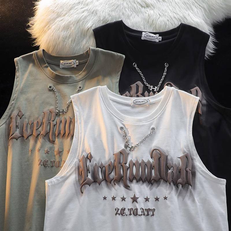 Olive green sleeveless T -shirt female hiphop tide brand American retro sports vest summer wears basketball shoulder top