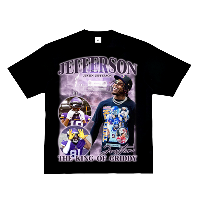 Rugby OBJ short -sleeved NFL star portrait print T -shirt American retro small neckline top vintage