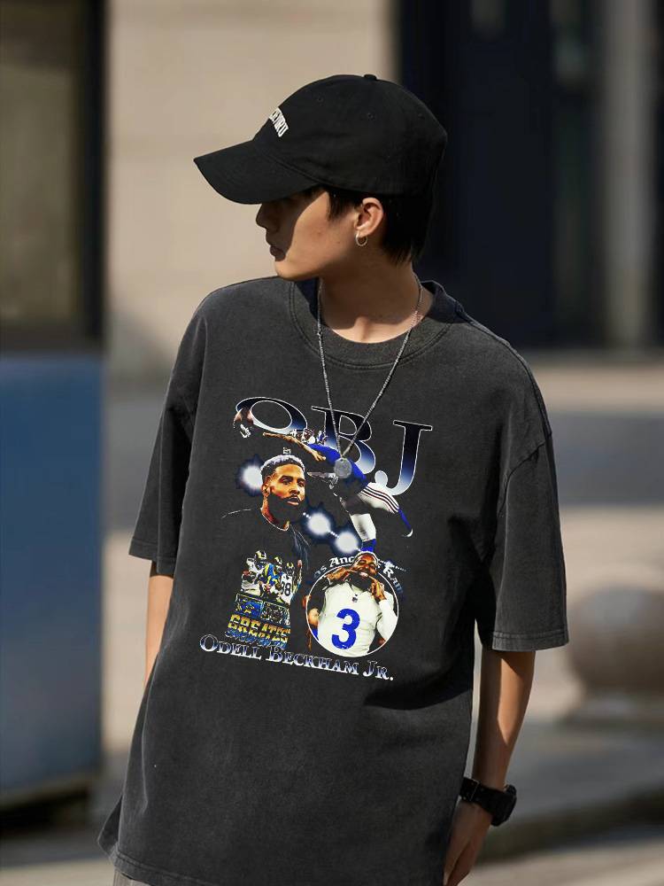 NFL star rugby American retro small neckline loose men and women short long -sleeved T -shirt vintage cotton