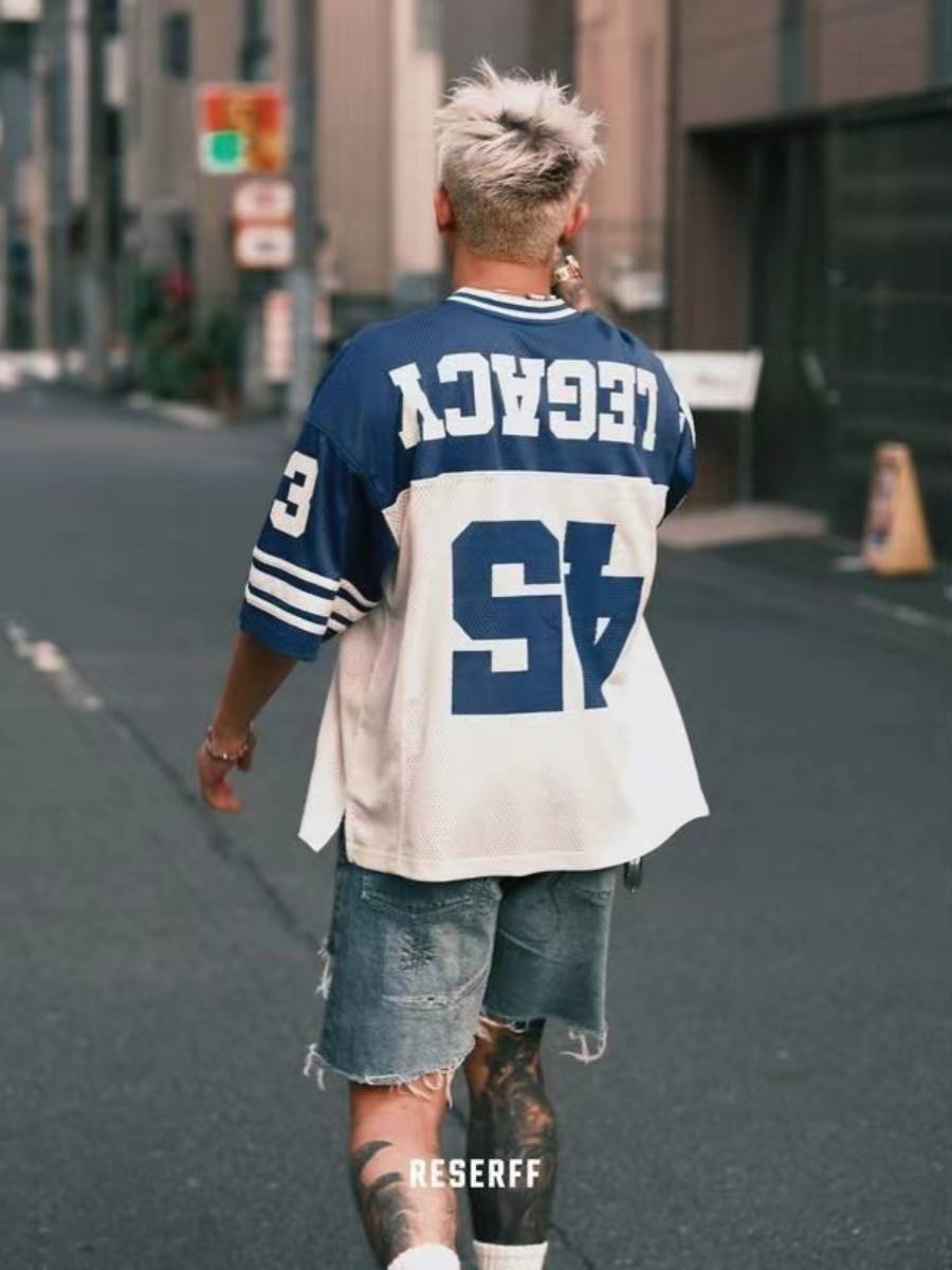 American leisure retro summer new legendary return structure net eye football uniform short -sleeved T -shirt national tide