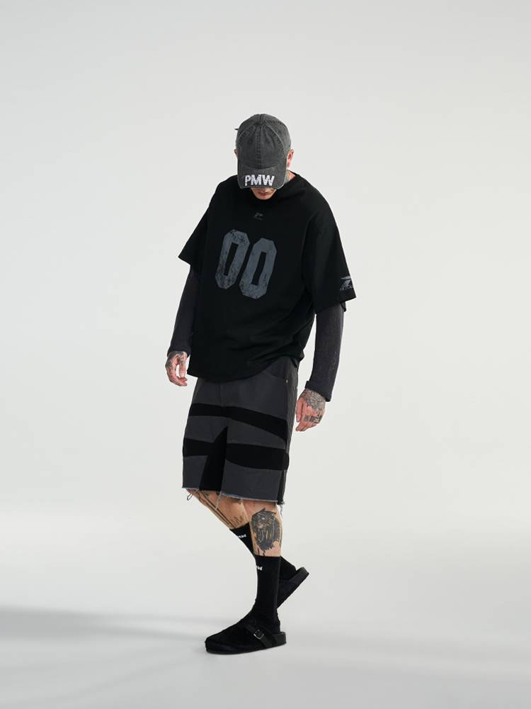 PMW 2024SS Retro Wash and Destroy Polying Barker Baseball Rugby Ice Hockey Dress Short -sleeved T -shirt