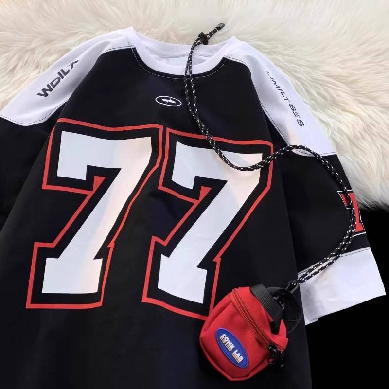 Extra 300 pounds of American heavy -duty short -sleeved men's and women's baseball ice hockey clothing summer tide brand rugby half -sleeved T -shirt