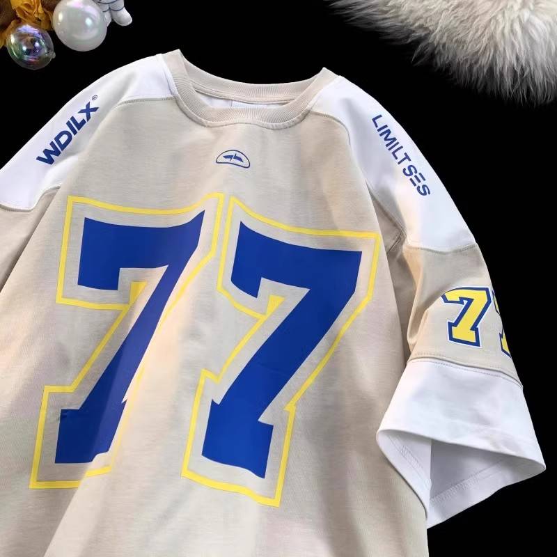 Extra 300 pounds of American heavy -duty short -sleeved men's and women's baseball ice hockey clothing summer tide brand rugby half -sleeved T -shirt