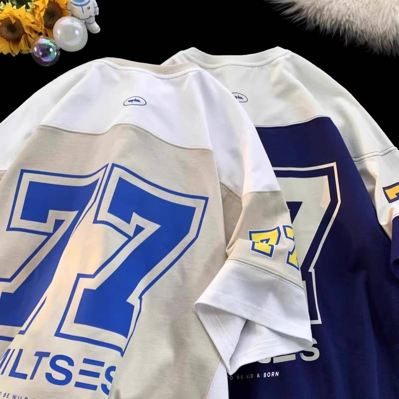 Extra 300 pounds of American heavy -duty short -sleeved men's and women's baseball ice hockey clothing summer tide brand rugby half -sleeved T -shirt