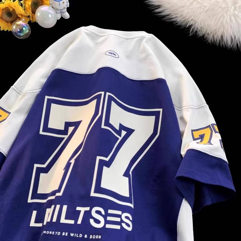 Extra 300 pounds of American heavy -duty short -sleeved men's and women's baseball ice hockey clothing summer tide brand rugby half -sleeved T -shirt