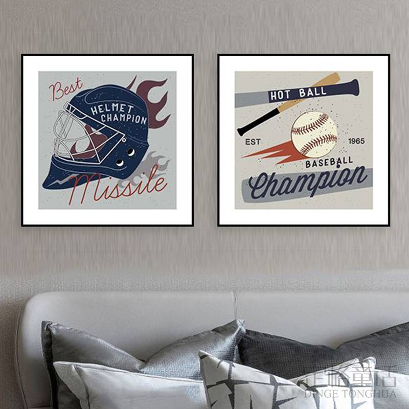 Baseball hanging painting sports products shop gymnasium American -style football rugby spherical ball children's room bedroom murals