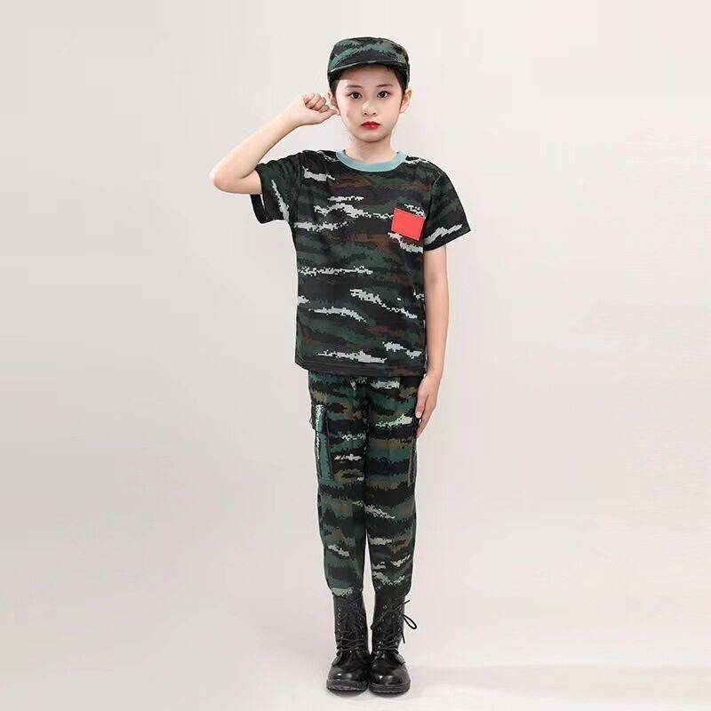 Children's camouflage long short -sleeved suit Primary and secondary school students kindergarten Men and women's military training expansion summer camp service show