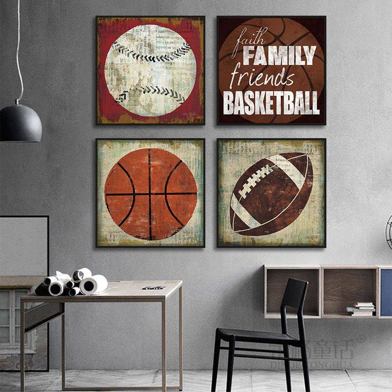 Basketball Football Hanging Painting Stadium Sports Room Decoration Painting Baseball Rugby American Poster Martial Arts