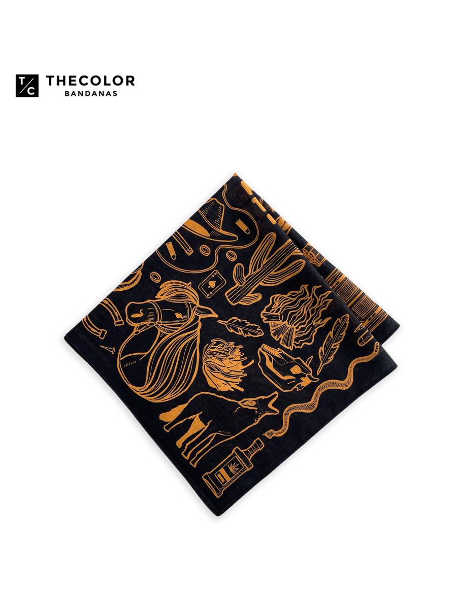 Thecolor bandana western denim square scarf American retro cotton scarf men's motorcycle hip -hop headscarf