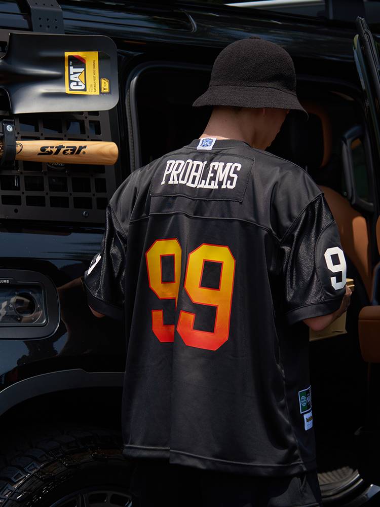 Battles Summer American retro stitching rugby clothing embroidered printed short -sleeved T -shirt loose street