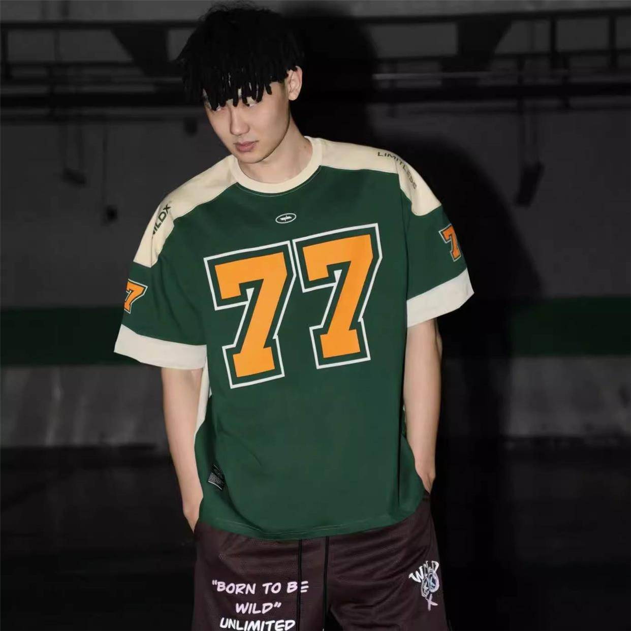 77 Ice Hockey Short Sleeve American Retro Sports Stitching Leisure Rugby Uniform Basketball Hip -Hop Jersey T -shirt Men and Women's Tide