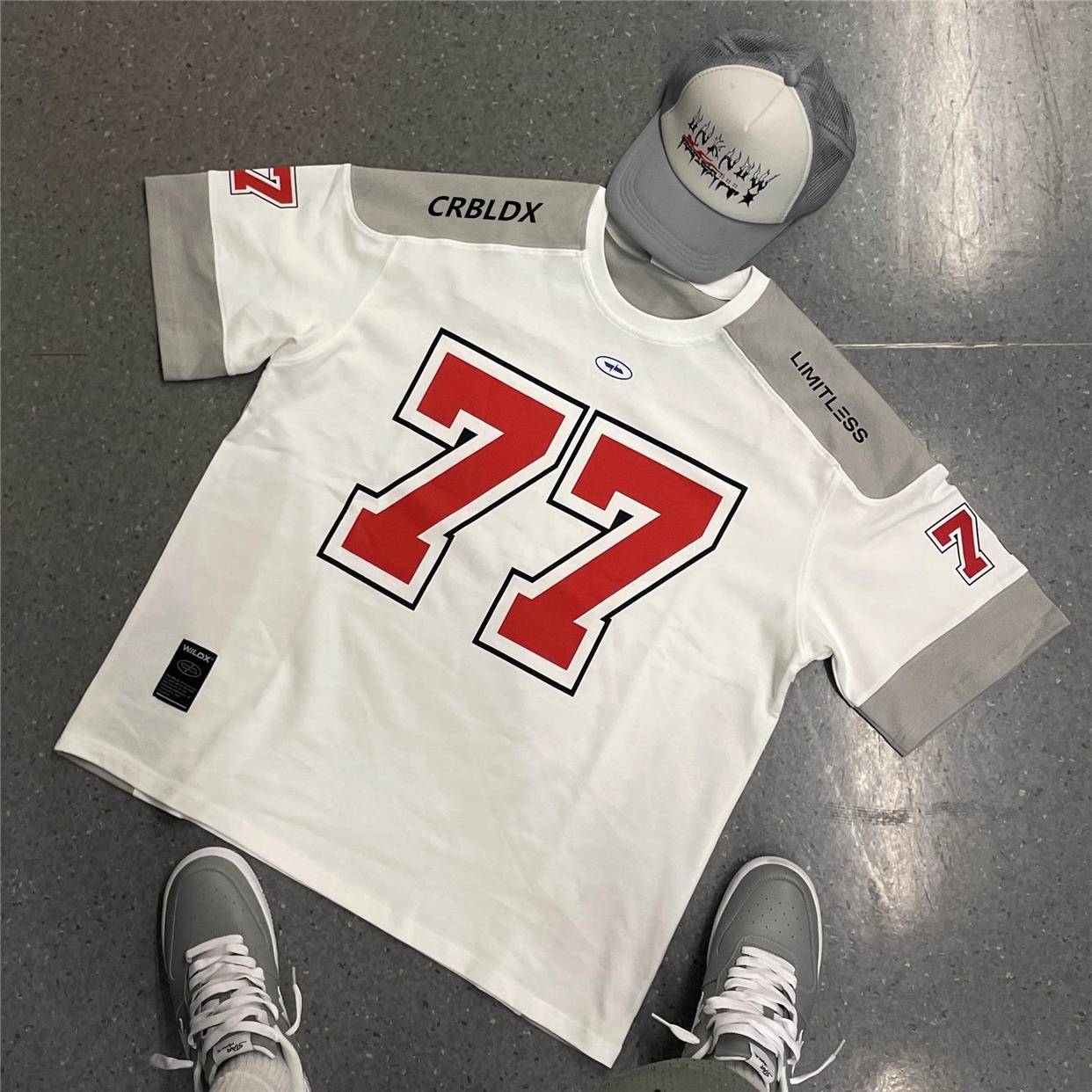 77 Ice Hockey Short Sleeve American Retro Sports Stitching Leisure Rugby Uniform Basketball Hip -Hop Jersey T -shirt Men and Women's Tide