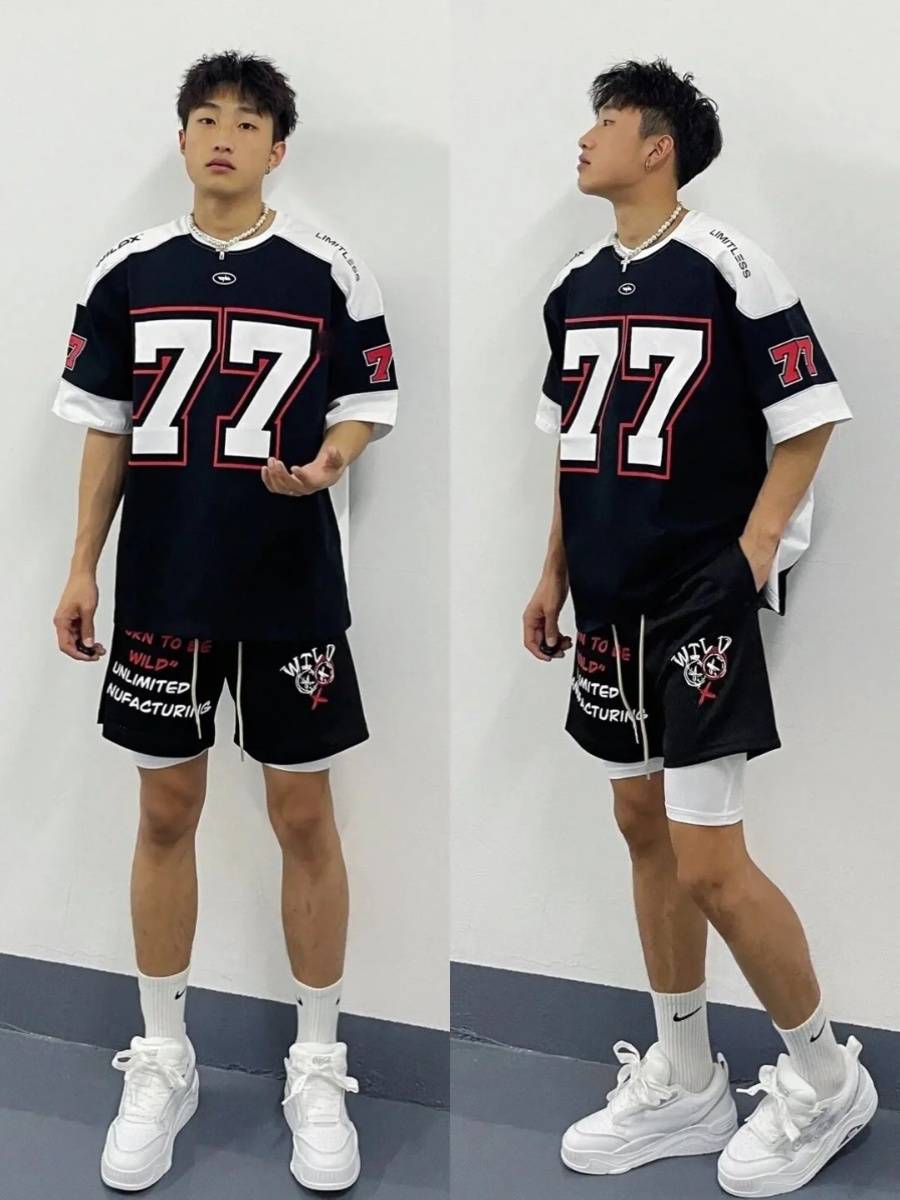 European and American style ice hockey short -sleeved T -shirt men's retro sports high street casual rugby uniform basketball hip -hop jersey shirt