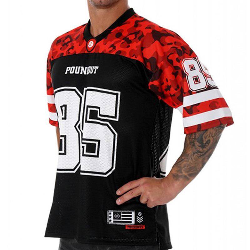 Rugby and loose short -sleeved hip hop hip -hop European and American street baseball men and women Harajuku fitness T -shirt men's speed dry code jersey