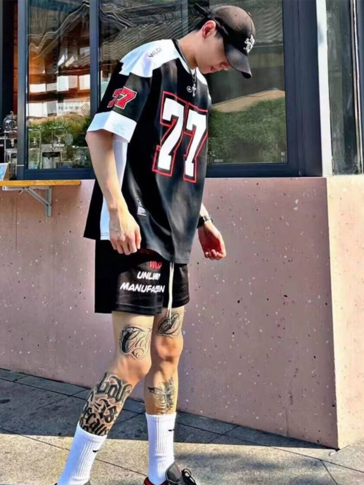 X TNF mdns ice hockey suit American short -sleeved male retro sports stitching rugby uniform hip -hop basketball T -shirt