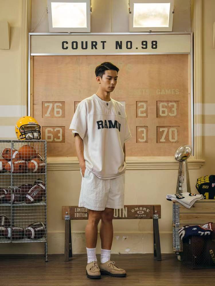 American street retro sports leisure wild summer short -sleeved cloth embroidered rugby uniform personality T -shirt ins