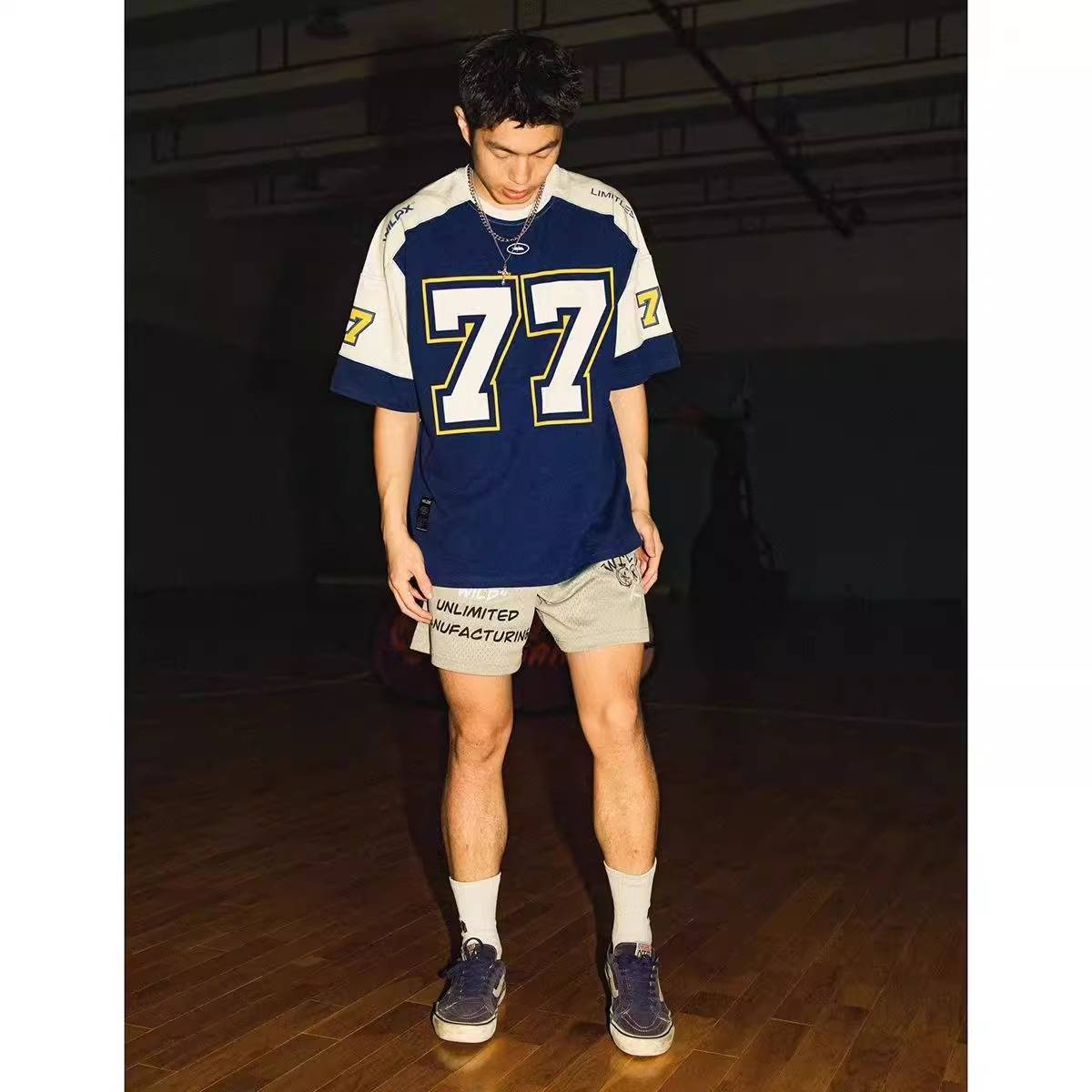 American ice hockey short -sleeved T -shirt men's loose casual retro sports rugby uniform hip -hop jersey basketball shirt