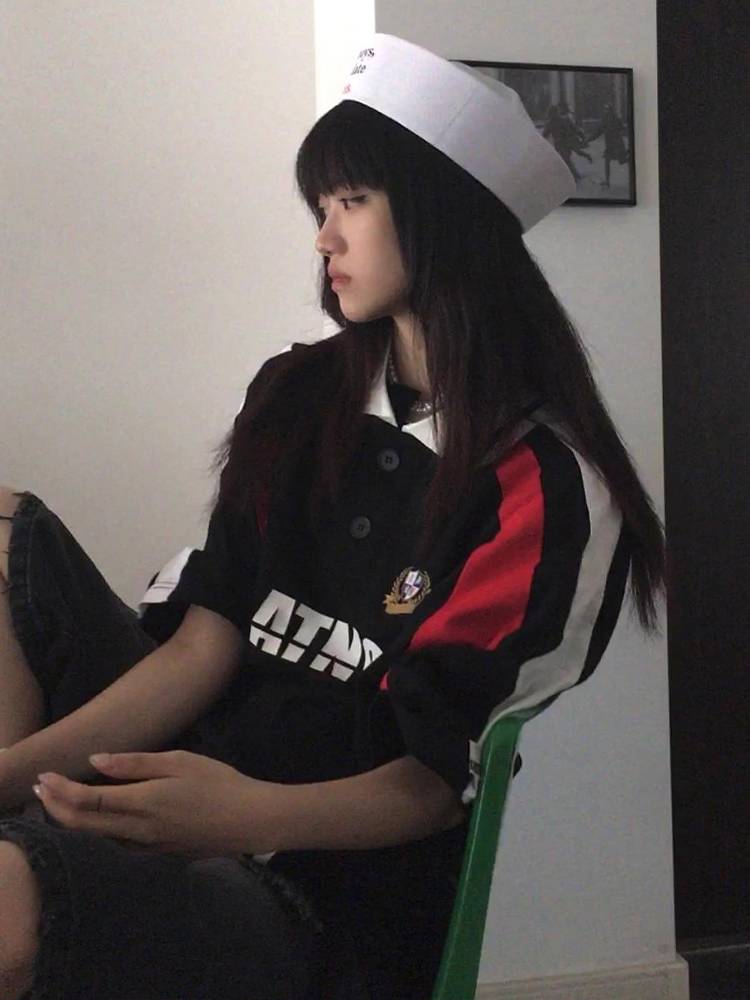 American retro T -shirt women summer POLO shirt rugby jersey short sleeve oversize loose shoulder sleeve top