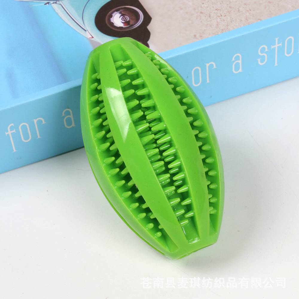 TEMU dog toy pet bite the football rugby, grinding grinding tooth puzzle TPR rubber leaky food pet supplies