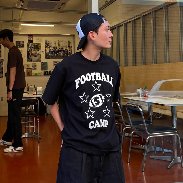 Mrdong Korean men's clothing purchasing American rugby Football five -pointed star trend Box wide -sleeved short -sleeved T -shirt