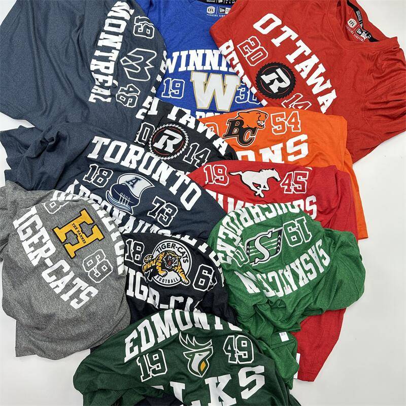 Canadian rugby CFL round neck speed dry short -sleeved T -shirt embroidered logo large size loose polyester ammonia elastic half -sleeved