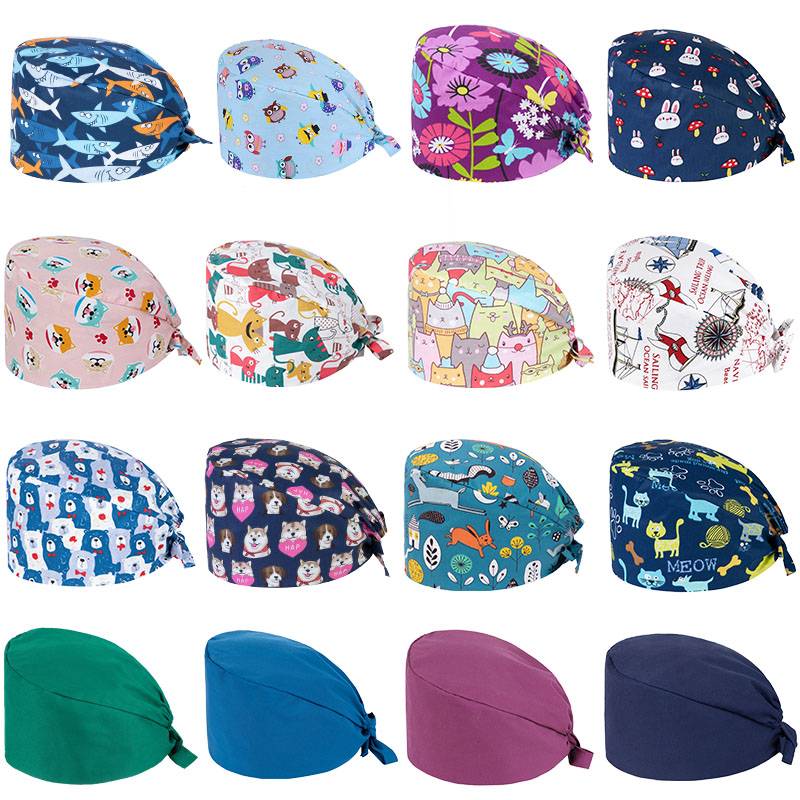 Operating room nurse hat white cute printed capsule female pure cotton kitchen men's mouth beauty doctor hat chemotherapy