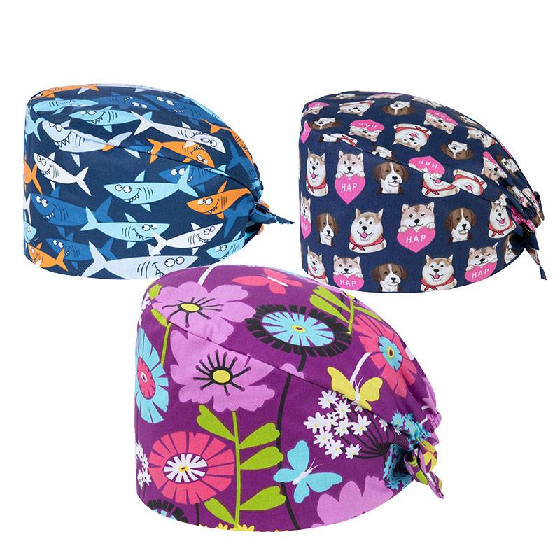Operating room nurse hat white cute printed capsule female pure cotton kitchen men's mouth beauty doctor hat chemotherapy