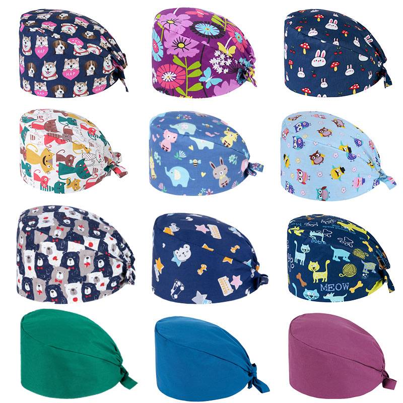 Operating room nurse hat white cute printed capsule female pure cotton kitchen men's mouth beauty doctor hat chemotherapy