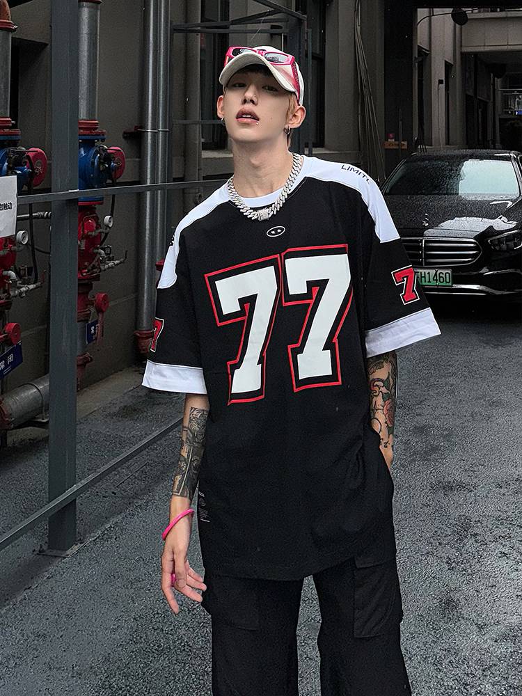 American retro jersey short -sleeved men's heavy T -shirt high -level sense handsome trendy brand trend moisturizer olive ice hockey clothing