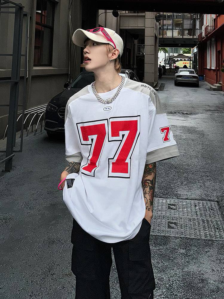 American retro jersey short -sleeved men's heavy T -shirt high -level sense handsome trendy brand trend moisturizer olive ice hockey clothing