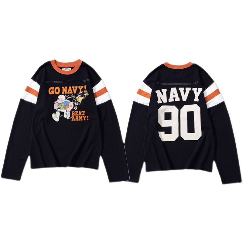PARANZA LUNGA 280g heavy thick thick fun olive service couple navy navy No. 90 baseball long -sleeved T -shirt