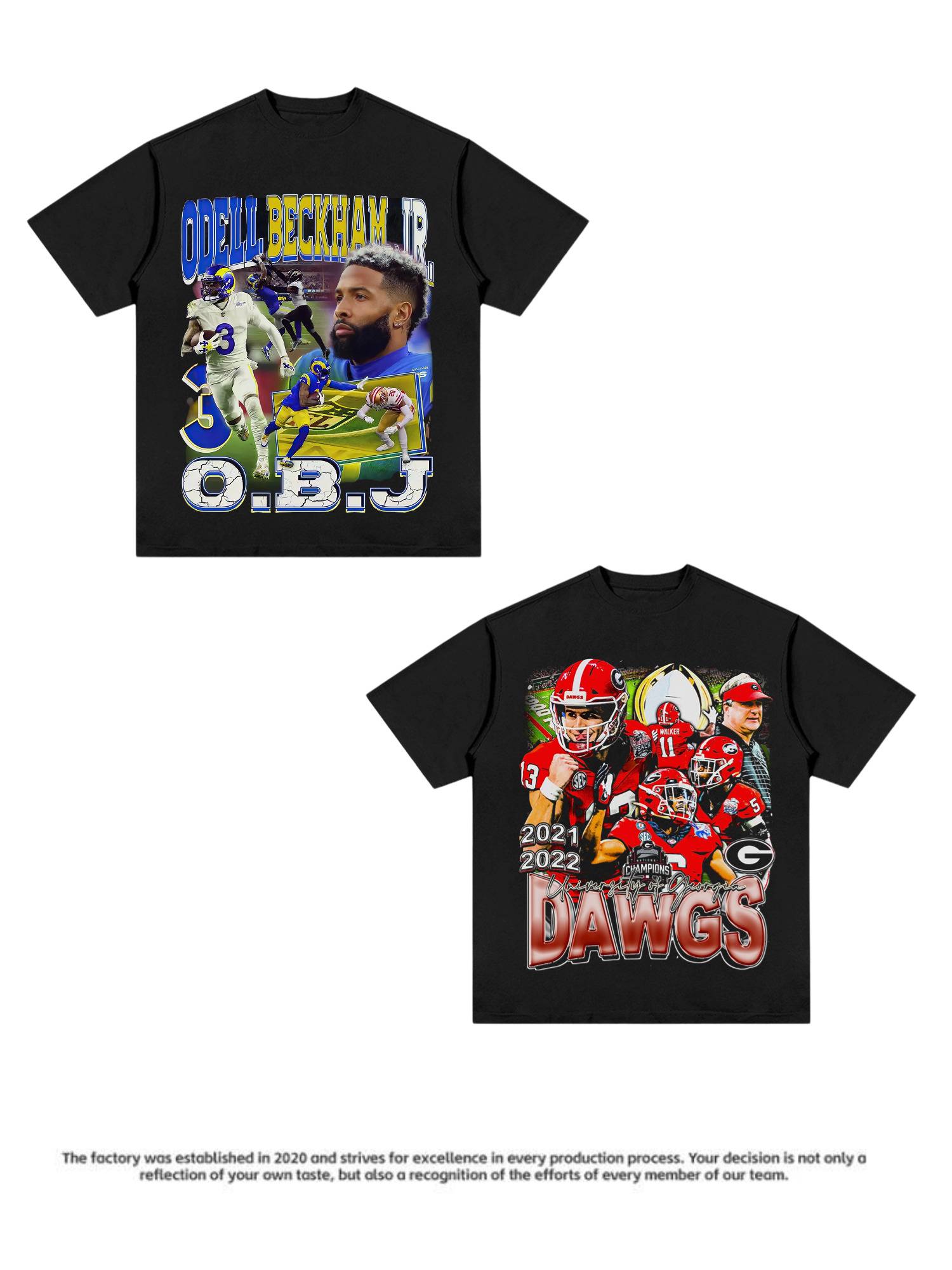 New Summer Rugby OBJ short -sleeved NFL star figure printing T -shirt American retro pure cotton top vintage