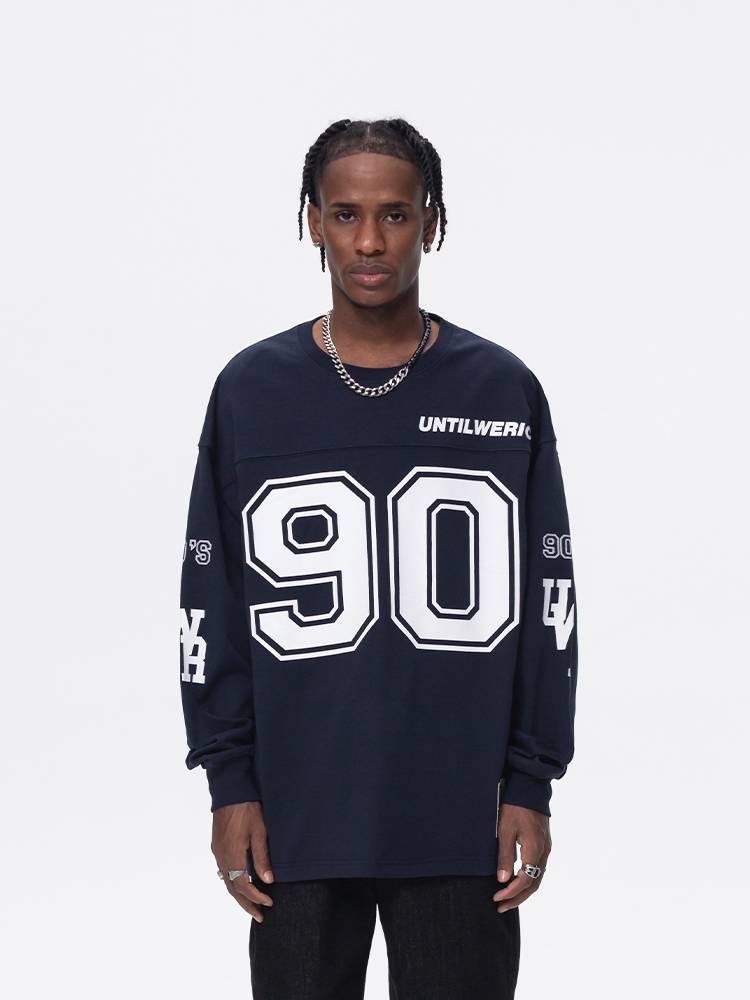 UNTILWERICH American retro 90 ice hockey clothing men's wave rugby uniform long -sleeved T -shirt sports jersey