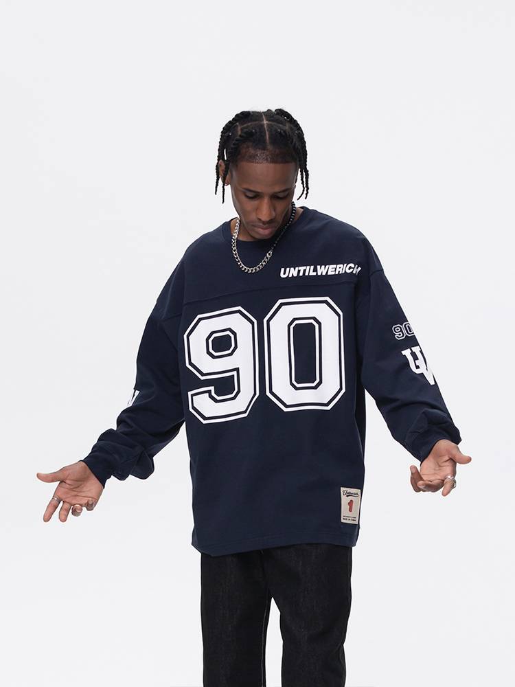 UNTILWERICH American retro 90 ice hockey clothing men's wave rugby uniform long -sleeved T -shirt sports jersey