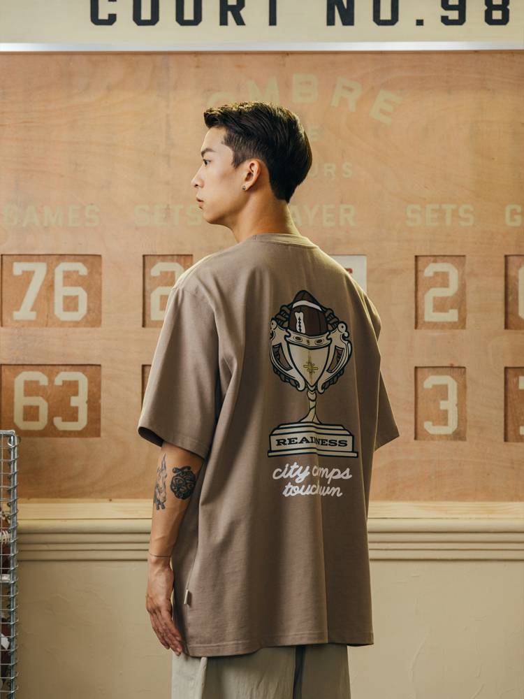 RR23SS rugby trophy prints pure cotton national tide brand retro couple short -sleeved T -shirt male Reaimness