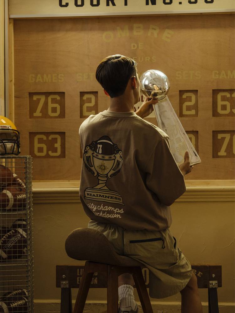 RR23SS rugby trophy prints pure cotton national tide brand retro couple short -sleeved T -shirt male Reaimness