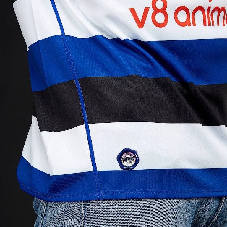 Men's blue -white black stripe three -dimensional label speed dry dry POLO jersey sports olive jersey