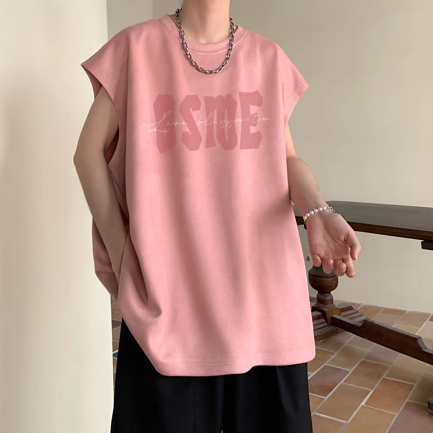 American -style sleeveless T -shirt Men's Summer Tide Loose Basketball Cut Sleeping Sports Large size Simple suede vest