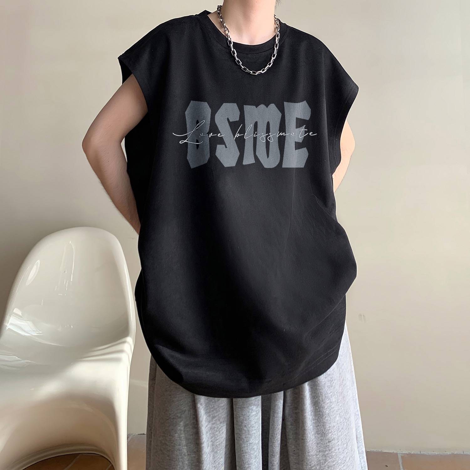 American -style sleeveless T -shirt Men's Summer Tide Loose Basketball Cut Sleeping Sports Large size Simple suede vest
