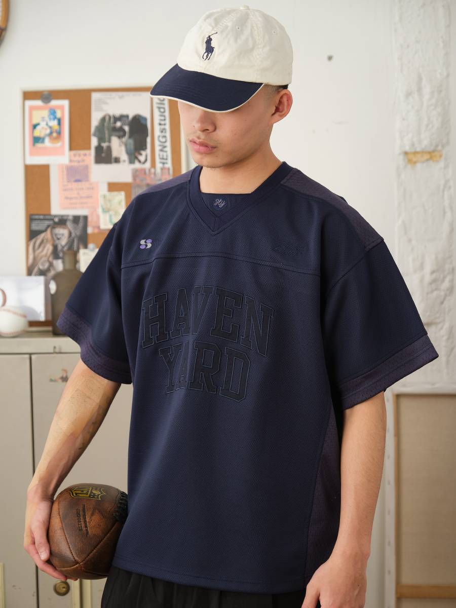 CRISSREX Store Havenyard American Retro Patch Embroidered Football Clothing Breath short -sleeved T -shirt