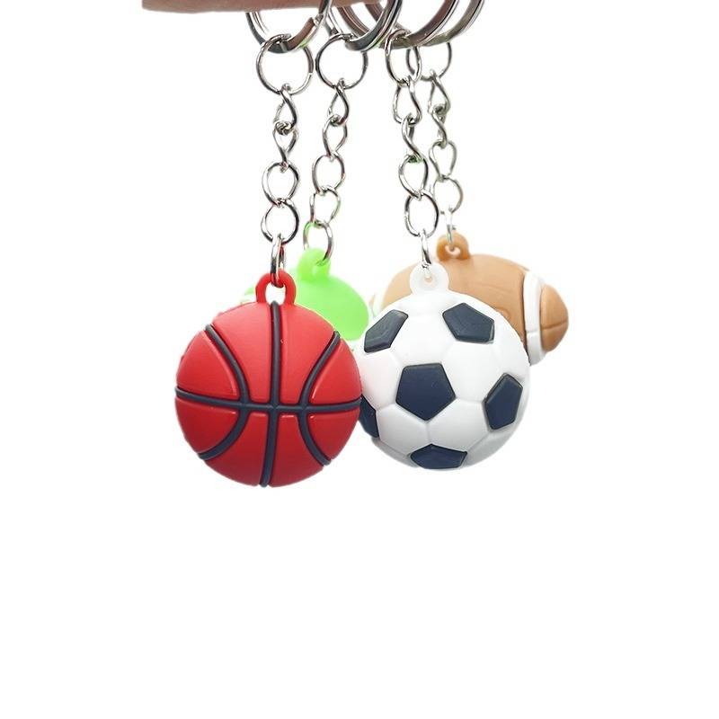 Simulation small football keychain pendant PVC soft glue basketball keychain soft rubber rugby tennis blind box