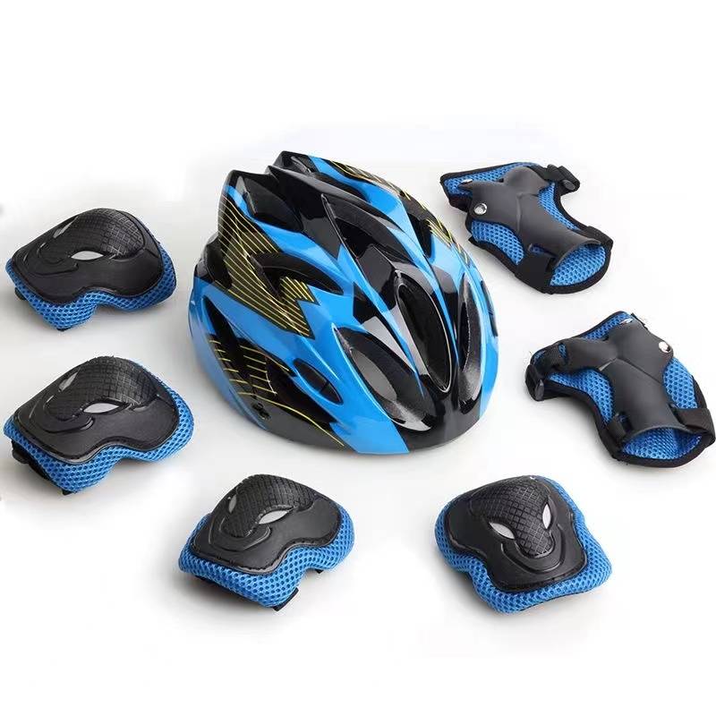 Black and blue line helmet+blue protective gear